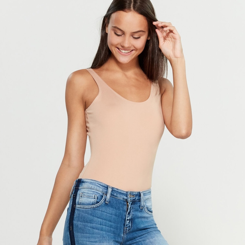 SHINESTAR Ponte Solid Wide Strap Bodysuit Nudepink